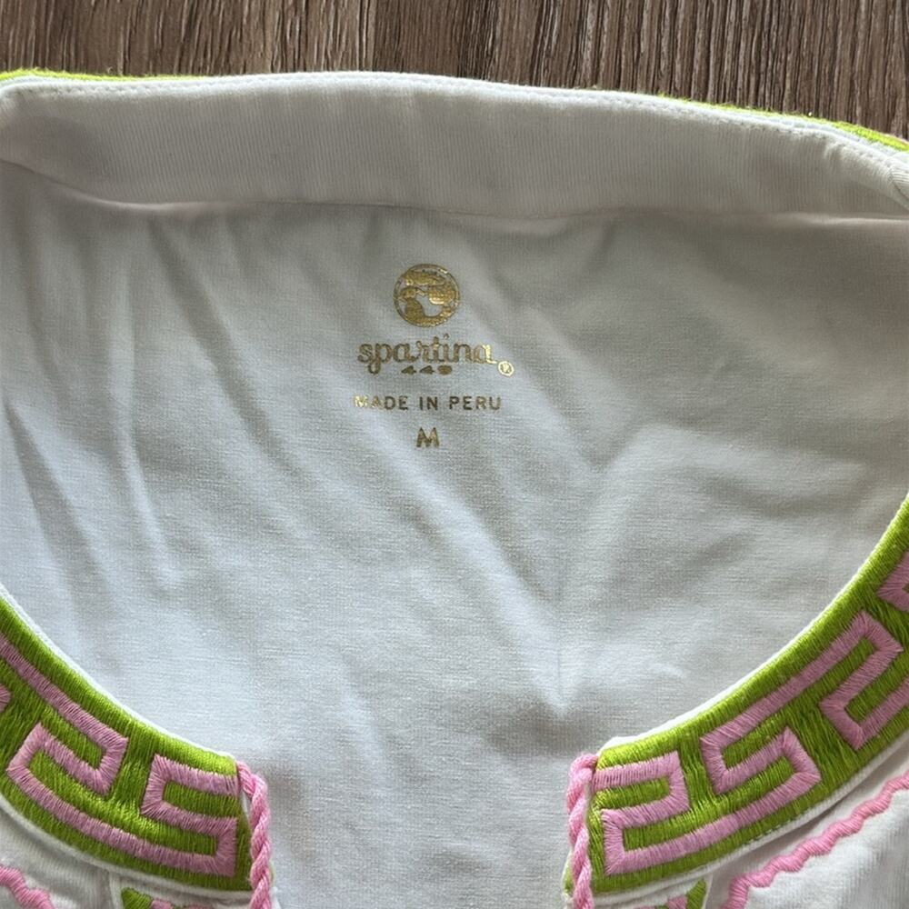 Spartina 449 White Sleeveless Mini Dress with Pink and Lime Trim - Picture 4 of 5